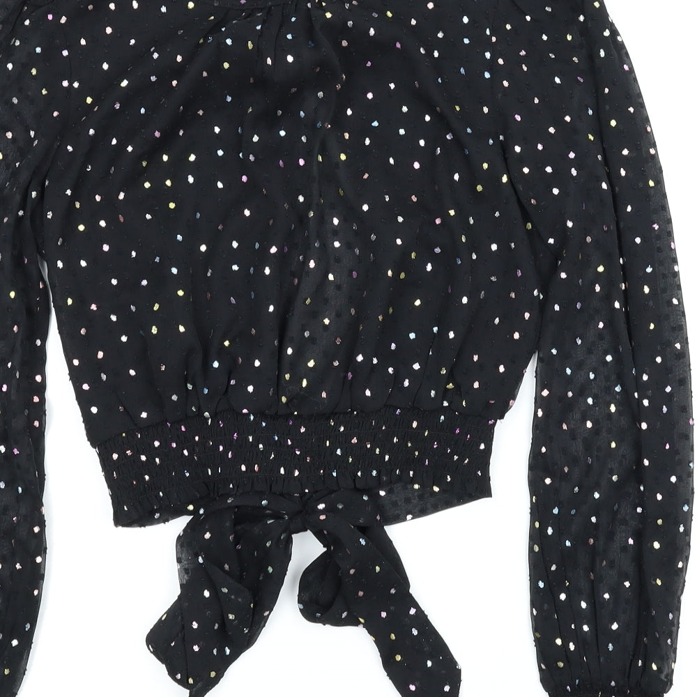 Lola Skye Womens Black Polka Dot  Wrap Blouse Size 6