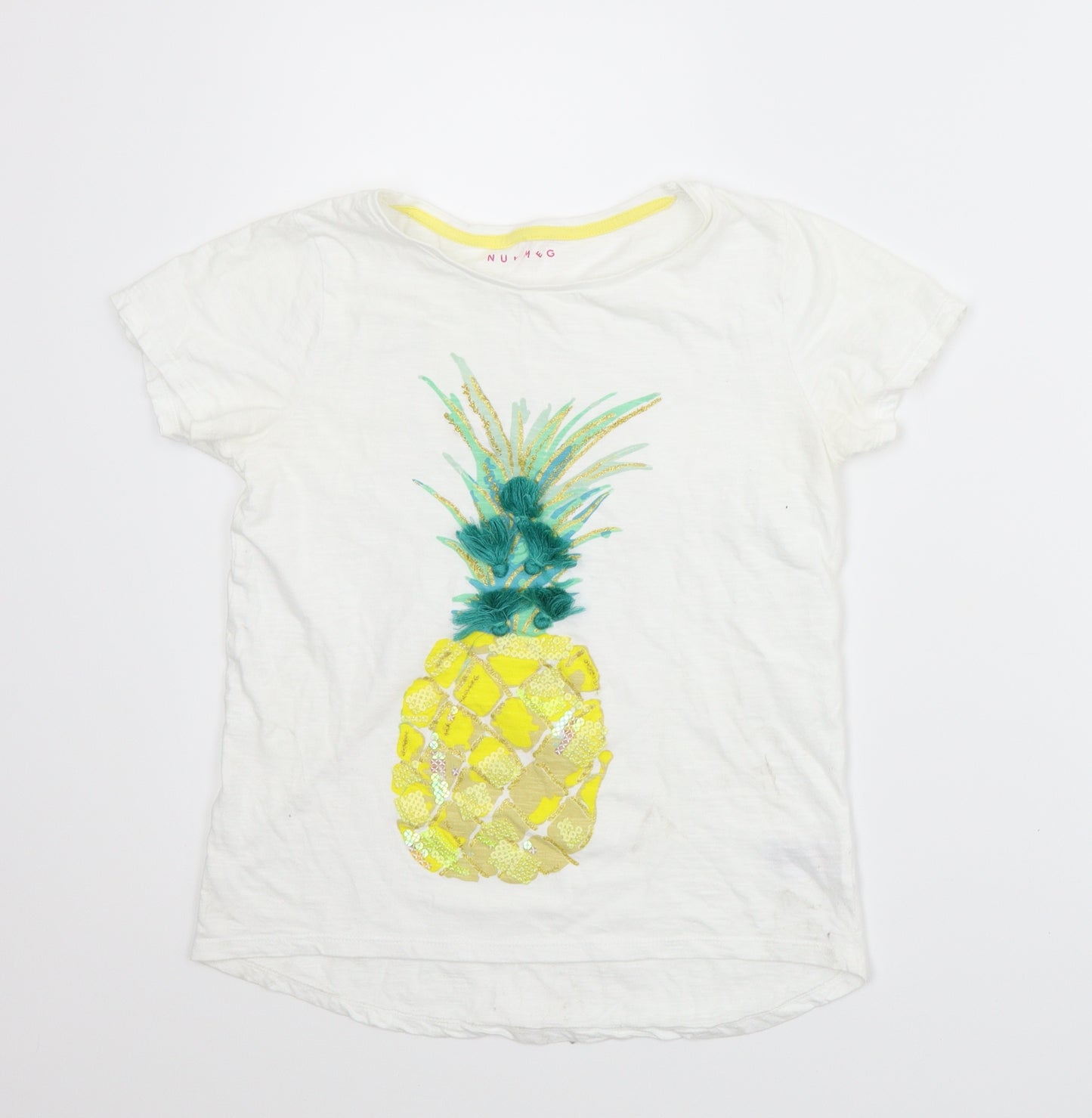 Nutmeg Girls White   Basic T-Shirt Size 12-13 Years  - Tropical