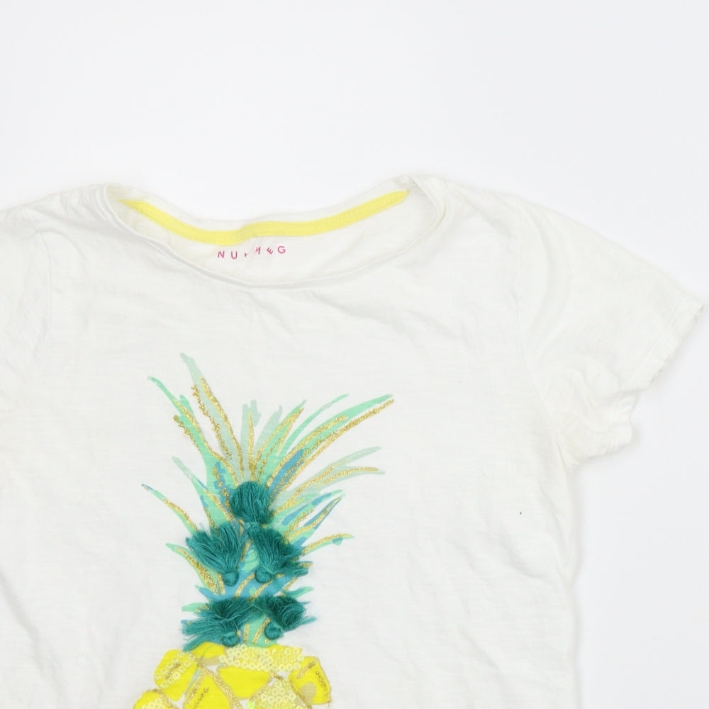 Nutmeg Girls White   Basic T-Shirt Size 12-13 Years  - Tropical
