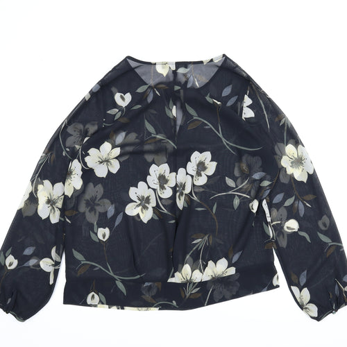 NEXT Womens Black Floral  Basic Blouse Size 14