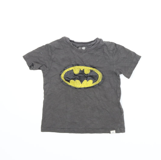 Front view of Gap boys’ grey basic t-shirt, size 3, years - batman