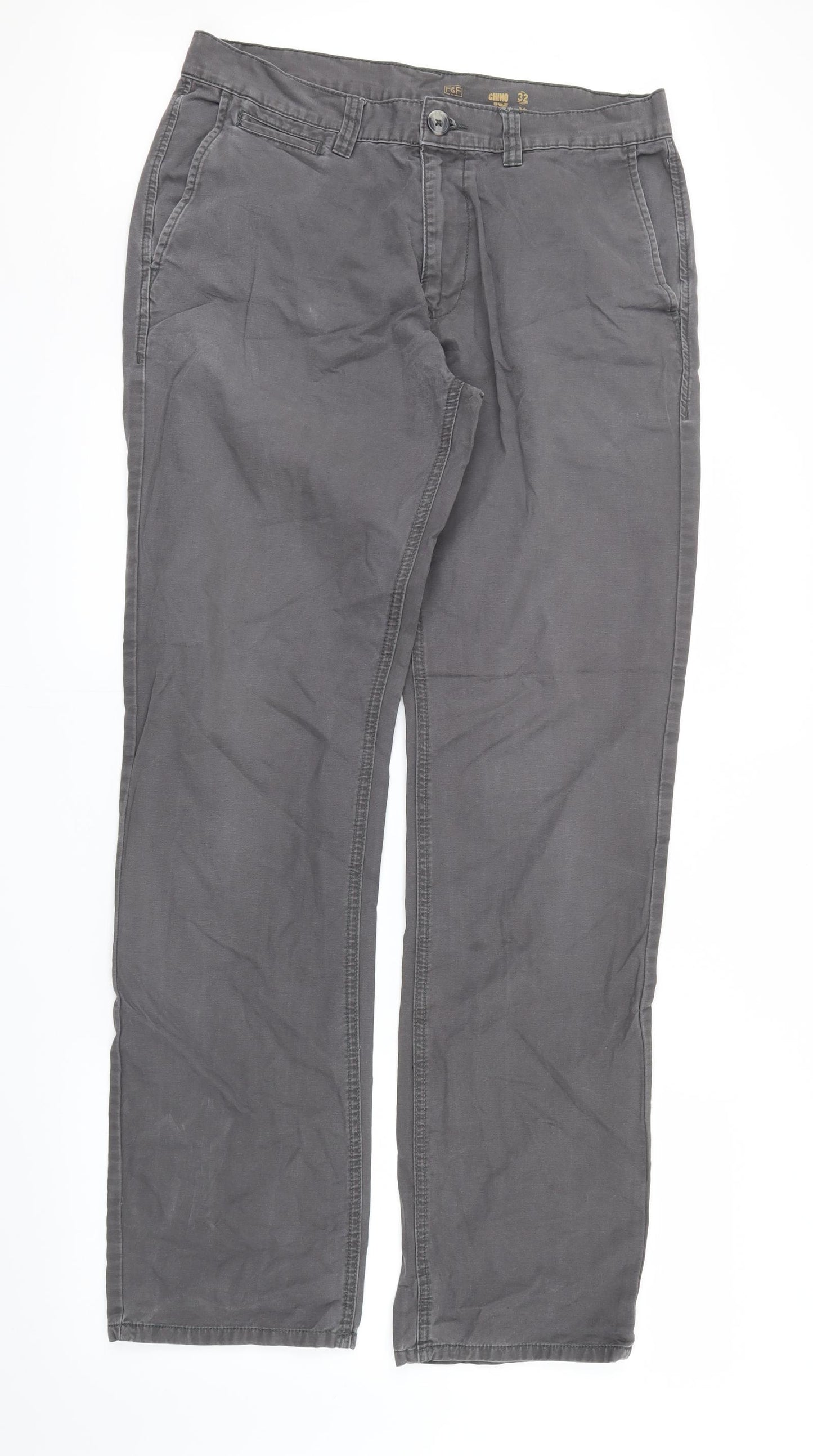 F&F Mens Grey   Chino Trousers Size 32 in L32 in