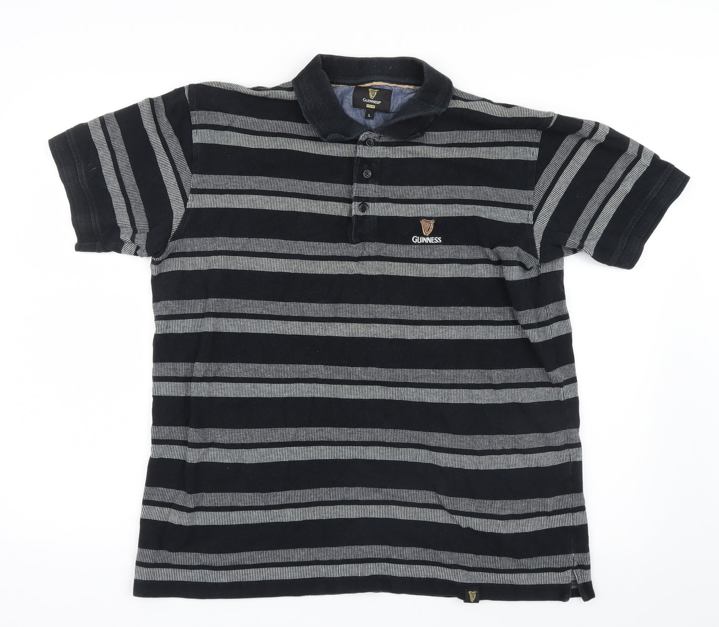 Guinness Mens Black Striped   Polo Size L  - Guinness