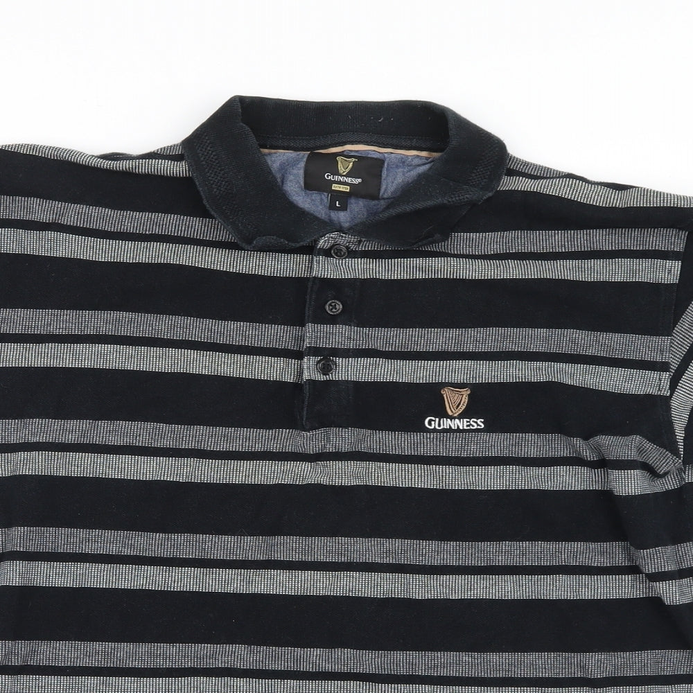 Guinness Mens Black Striped   Polo Size L  - Guinness