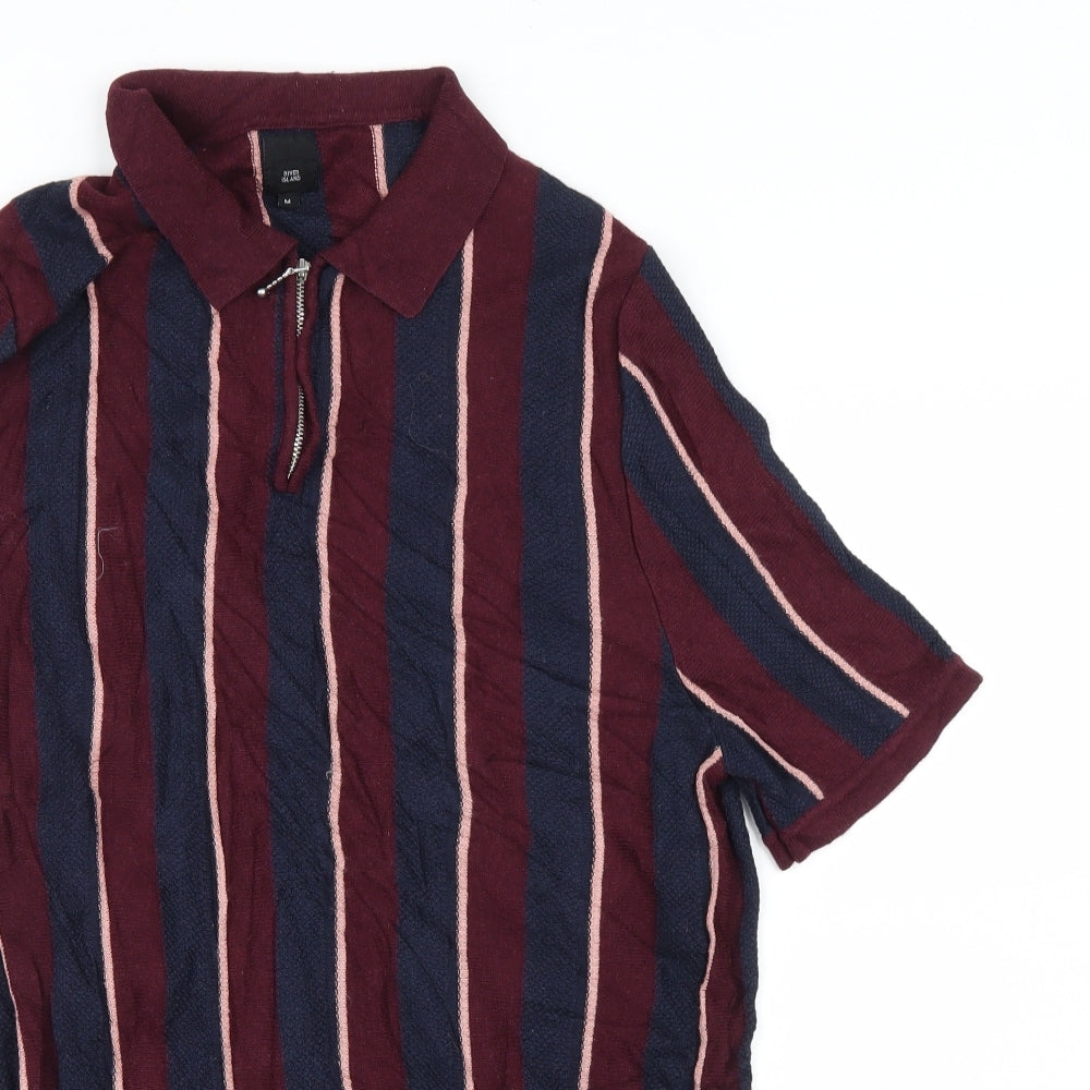 River Island Mens Blue Striped   T-Shirt Size M