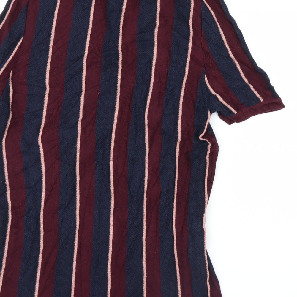 River Island Mens Blue Striped   T-Shirt Size M