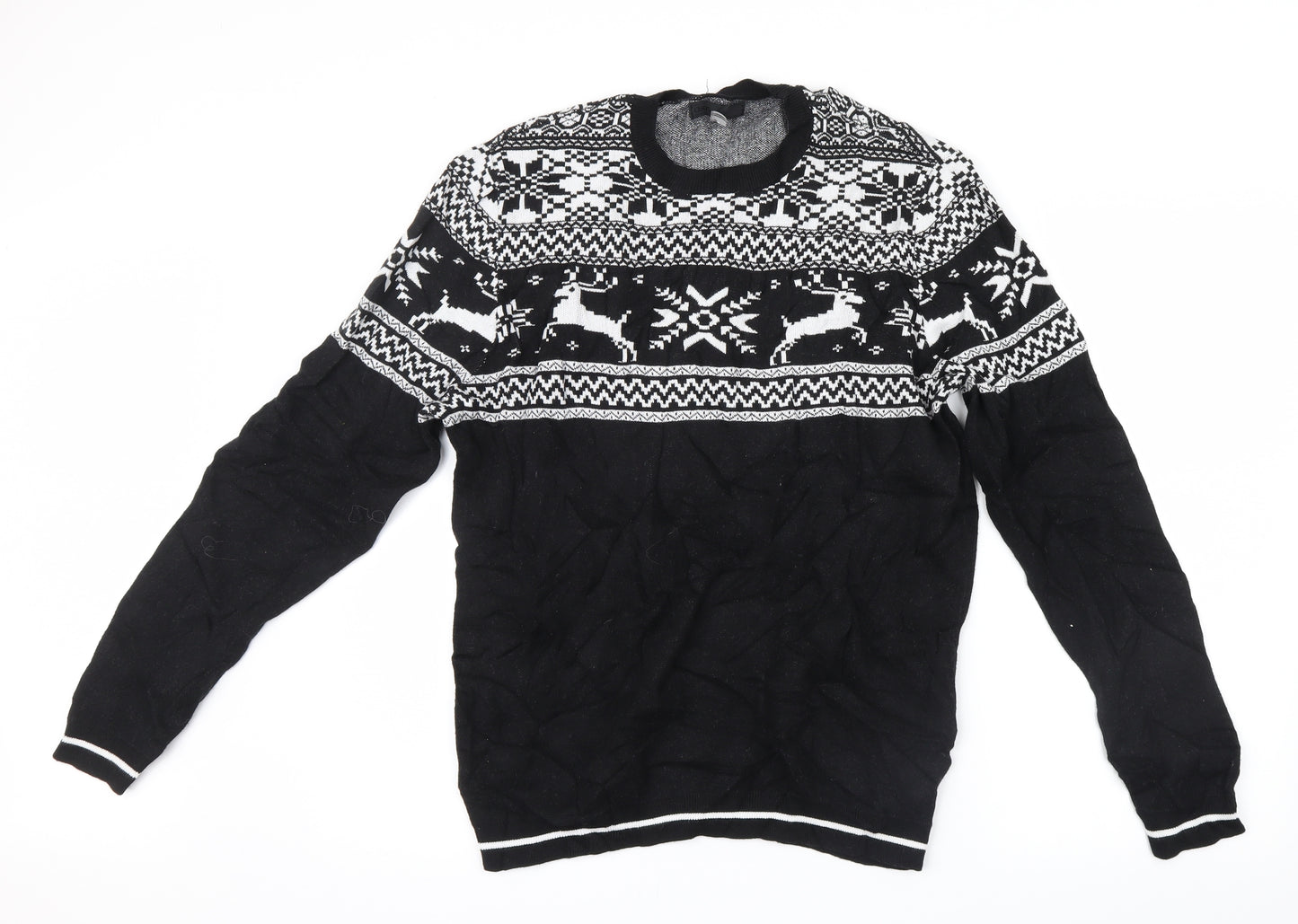 ASOS Mens Black Geometric Knit Pullover Jumper Size M  - Christmas
