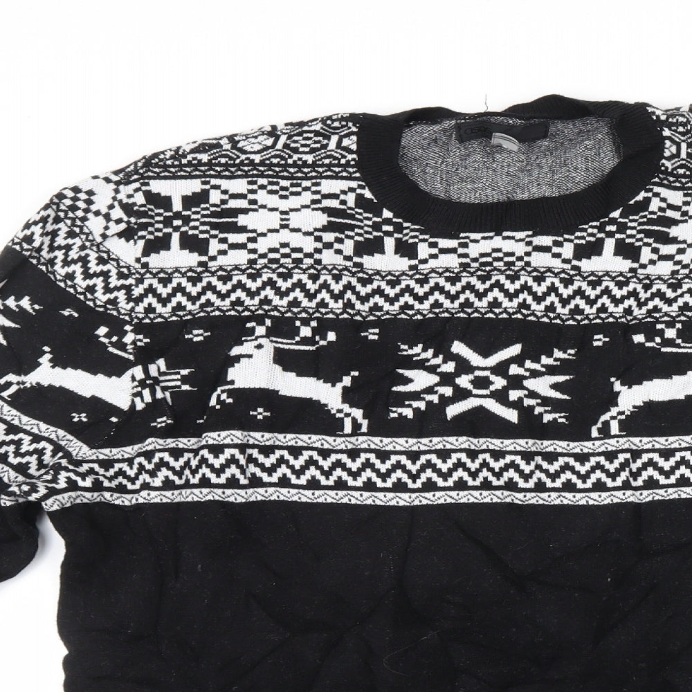 ASOS Mens Black Geometric Knit Pullover Jumper Size M  - Christmas