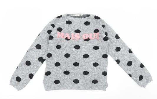 H&M Girls Grey Polka Dot Knit Pullover Jumper Size 13-14 Years