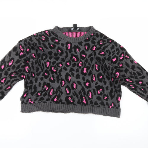 New Look Girls Grey Animal Print Knit Pullover Jumper Size 12-13 Years