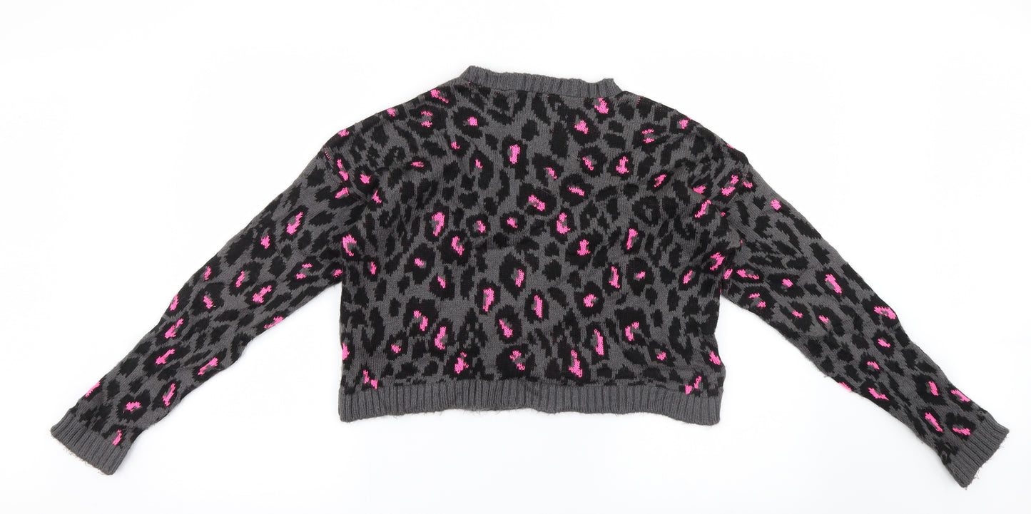New Look Girls Grey Animal Print Knit Pullover Jumper Size 12-13 Years