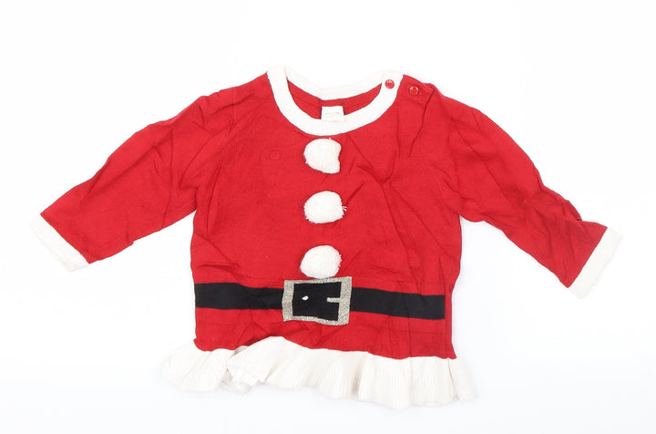 H&M Girls Red Geometric Shirt Dress Size 6-9 Months - Christmas
