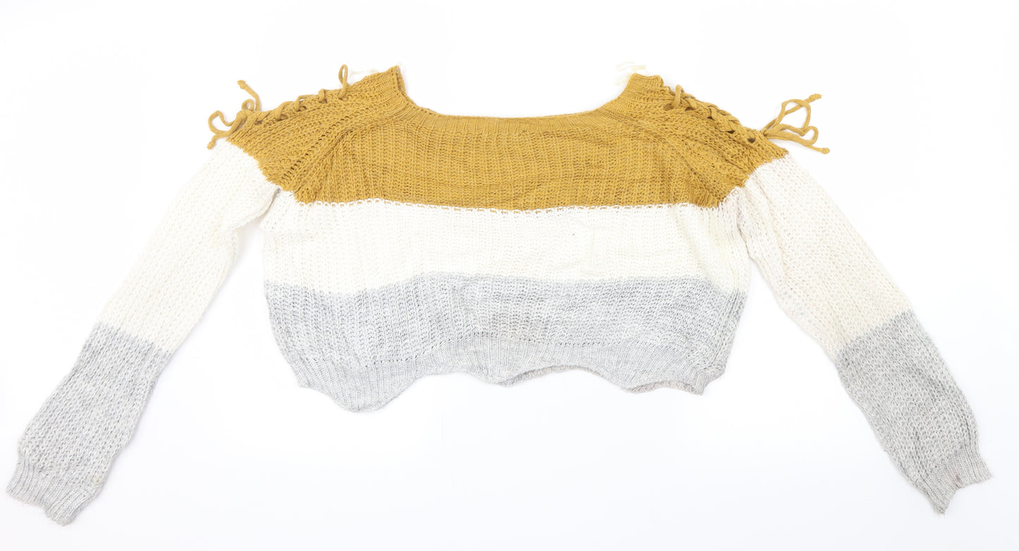 Quiz Womens Grey  Knit Pullover Jumper Size L  - Crop