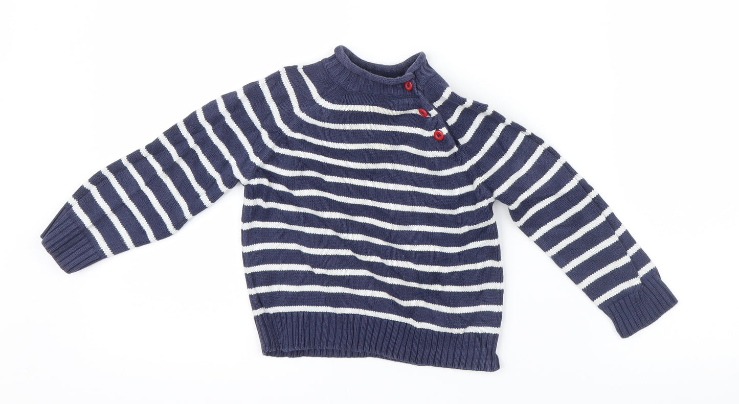 John Lewis Boys Blue Striped Knit Pullover Jumper Size 12-18 Months