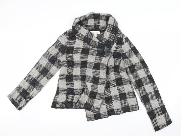 Ellen Tracy Womens Grey Check Knit Cardigan Jumper Size S