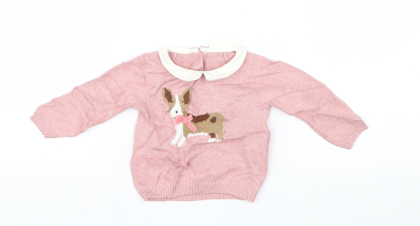 Tu  Girls Pink  Knit Pullover Jumper Size 0-3 Months  - Dog