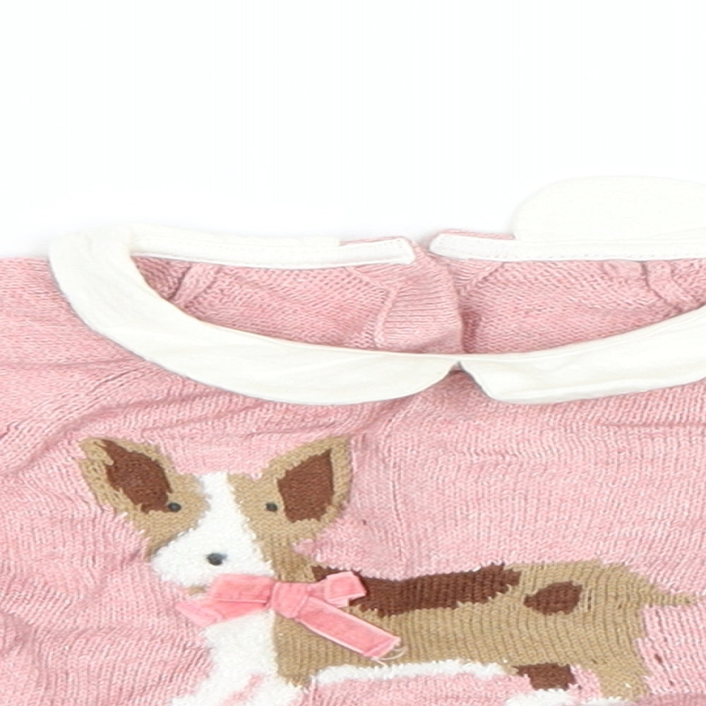 Tu  Girls Pink  Knit Pullover Jumper Size 0-3 Months  - Dog