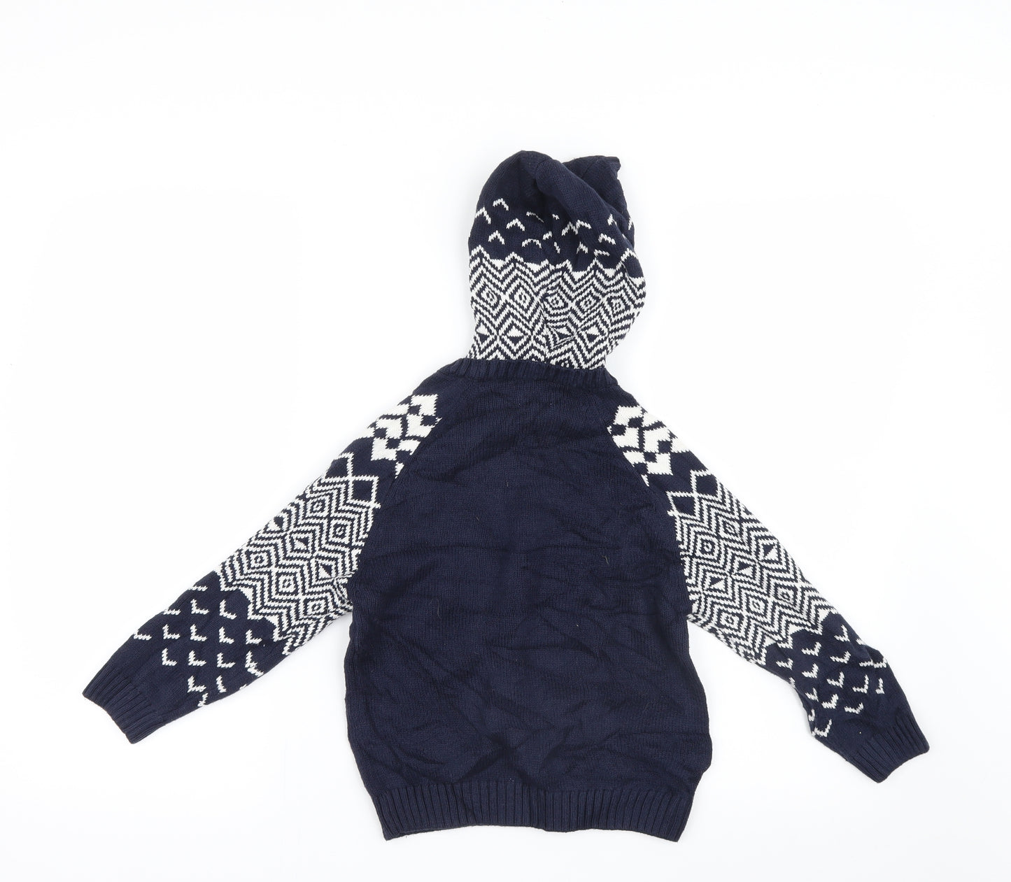 OUTFIT Boys Blue Geometric Knit Pullover Hoodie Size 6 Years  - Christmas