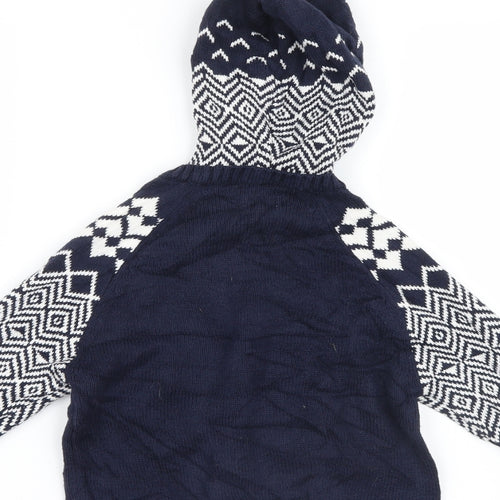 OUTFIT Boys Blue Geometric Knit Pullover Hoodie Size 6 Years  - Christmas