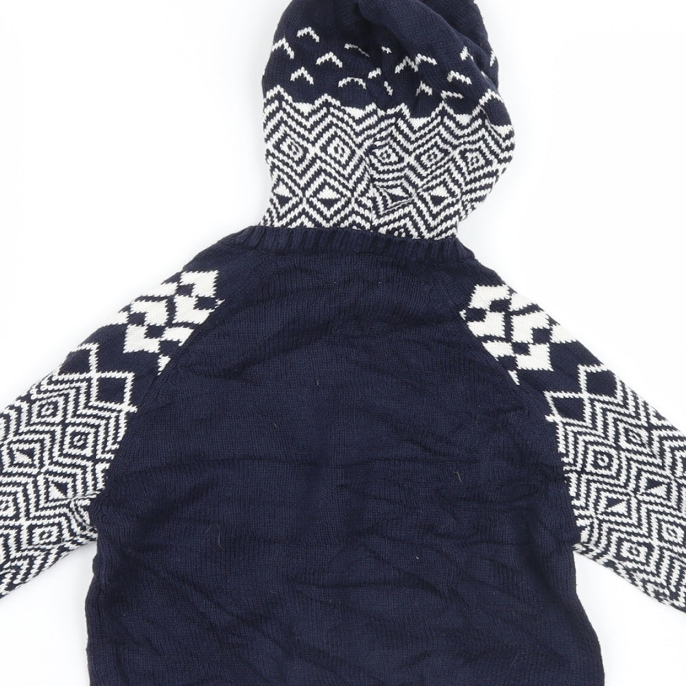 OUTFIT Boys Blue Geometric Knit Pullover Hoodie Size 6 Years  - Christmas