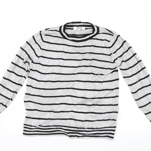Dixie Womens Grey Striped Knit Pullover Jumper Size S
