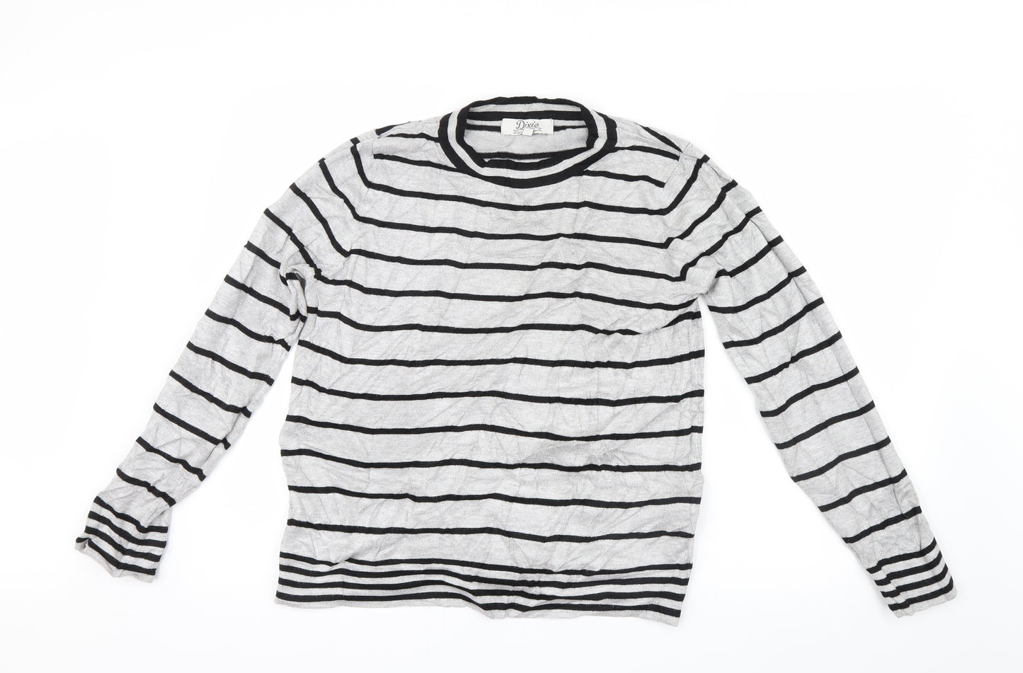 Dixie Womens Grey Striped Knit Pullover Jumper Size S