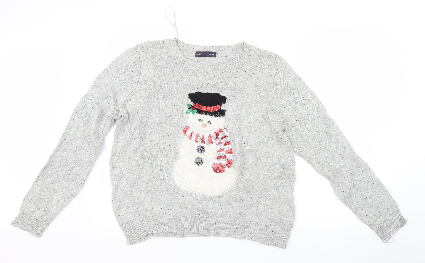 Marks and Spencer Womens Grey  Knit Pullover Jumper Size 16  - Christmas
