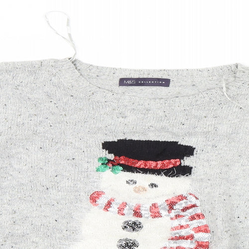 Marks and Spencer Womens Grey  Knit Pullover Jumper Size 16  - Christmas