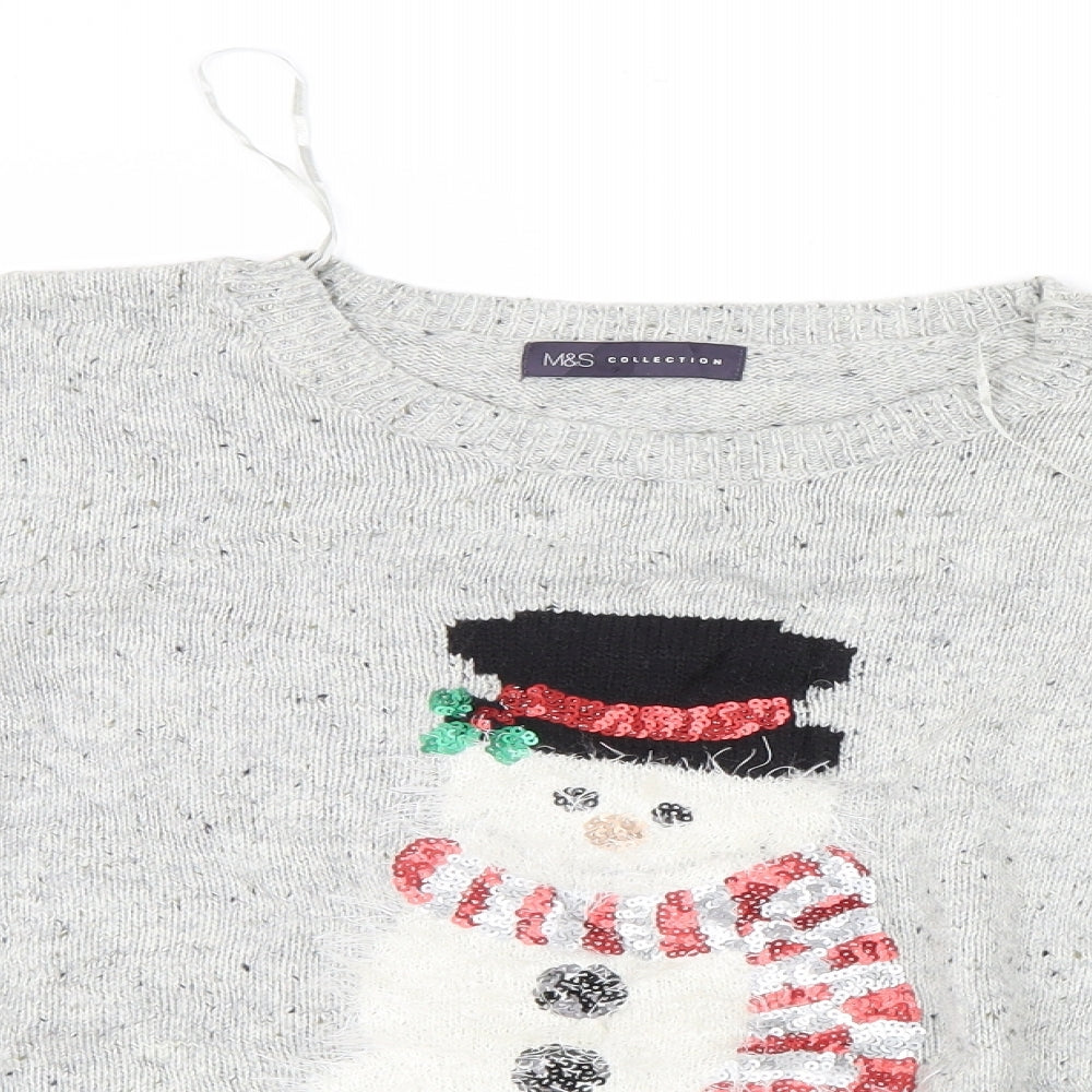 Marks and Spencer Womens Grey  Knit Pullover Jumper Size 16  - Christmas