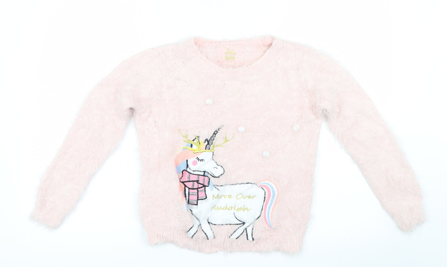 Primark Girls Pink  Knit Pullover Jumper Size 10-11 Years  - Christmas
