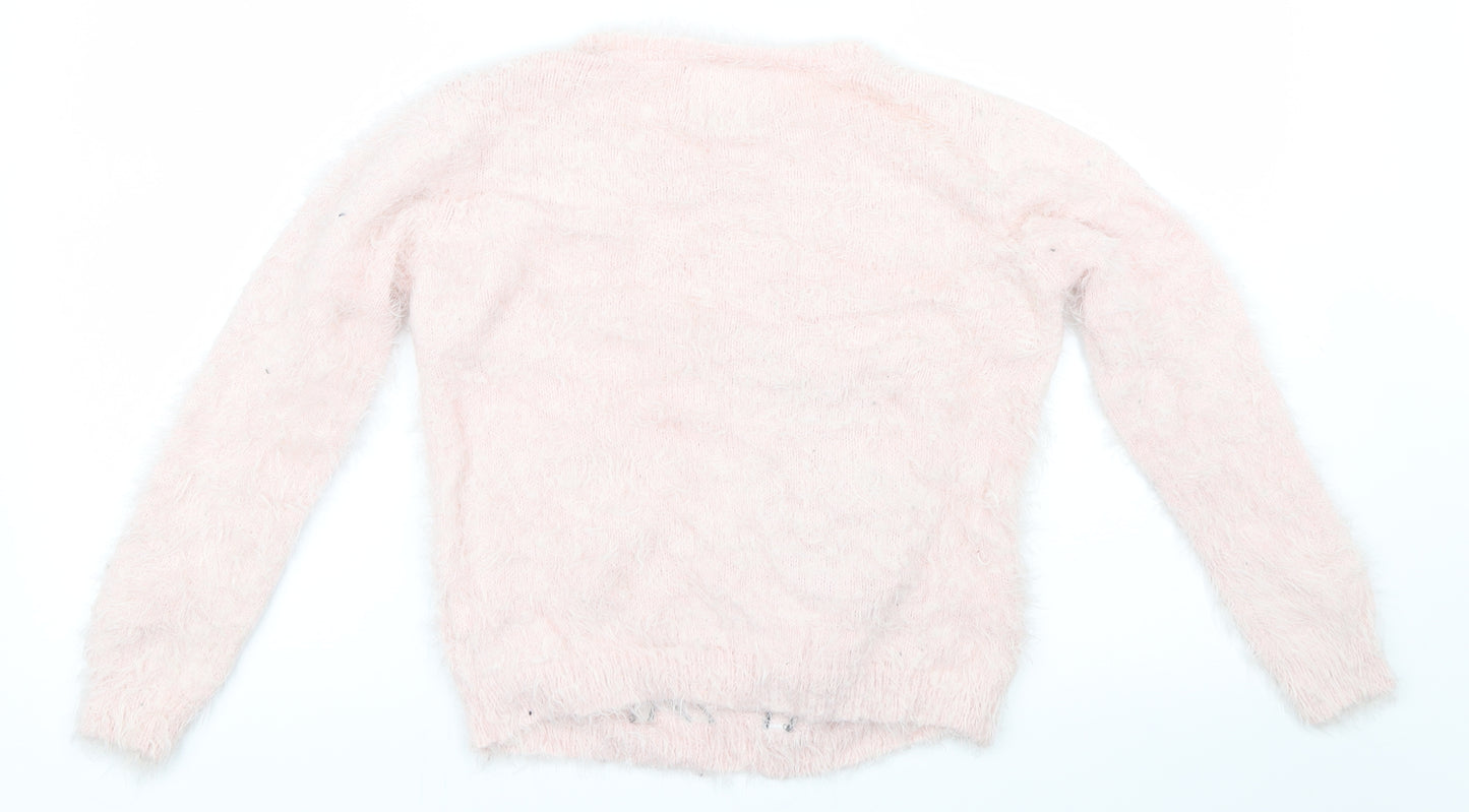 Primark Girls Pink  Knit Pullover Jumper Size 10-11 Years  - Christmas