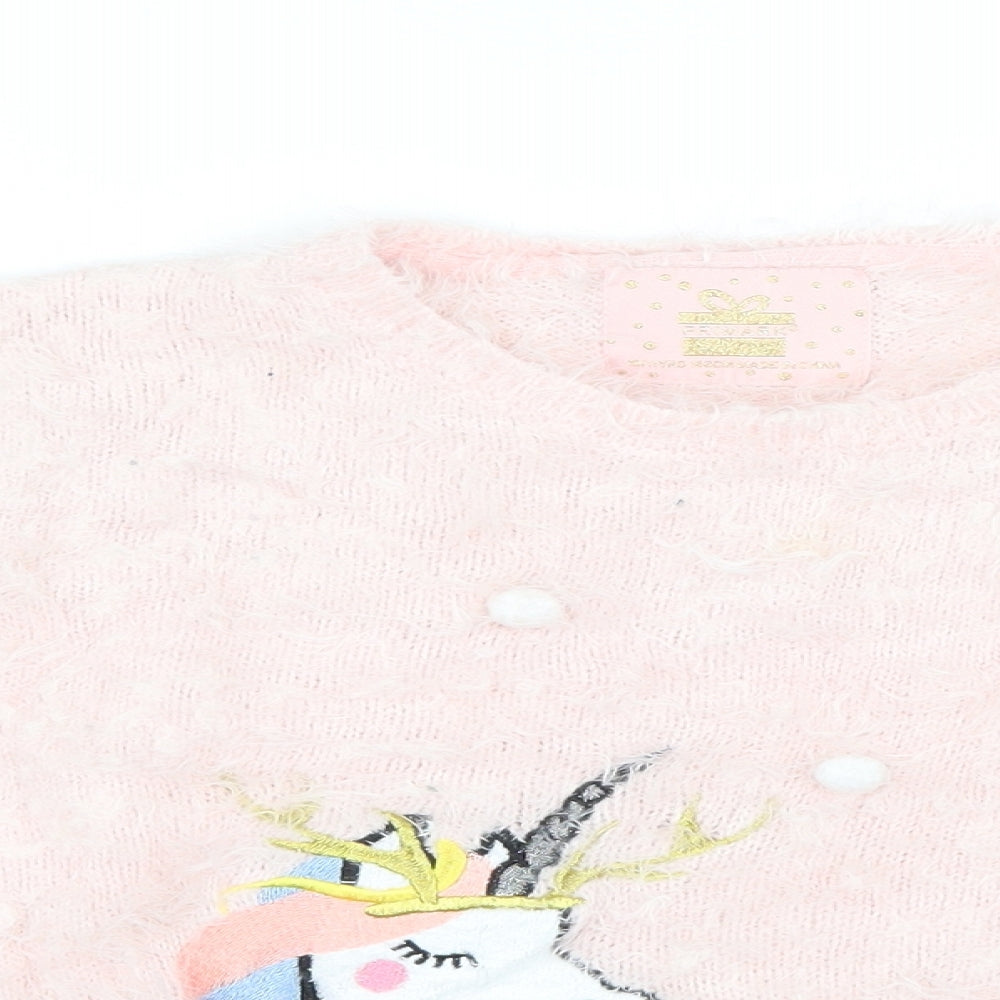 Primark Girls Pink  Knit Pullover Jumper Size 10-11 Years  - Christmas