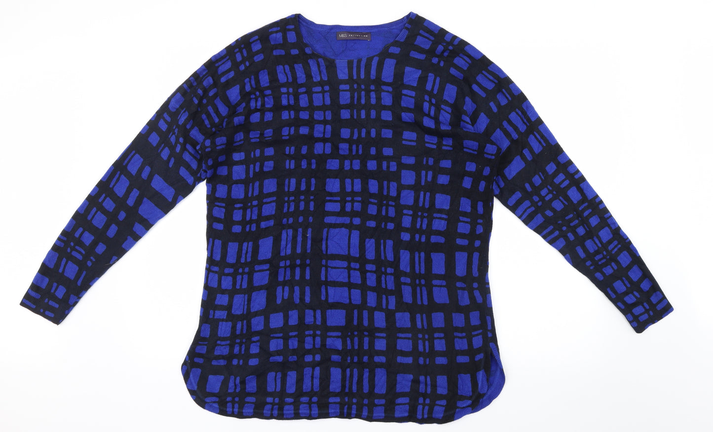 Marks and Spencer Womens Blue Geometric Knit Pullover Jumper Size 14