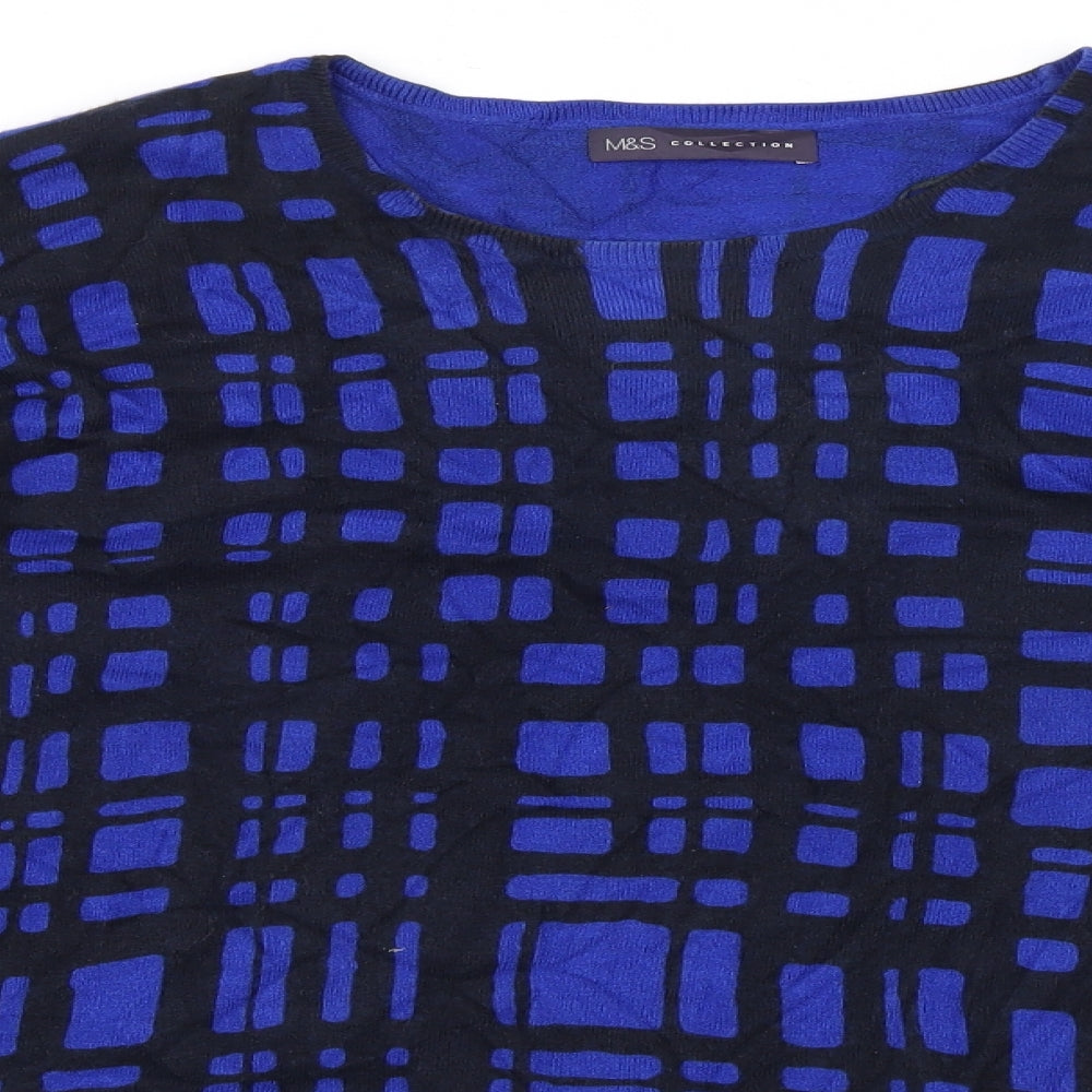 Marks and Spencer Womens Blue Geometric Knit Pullover Jumper Size 14