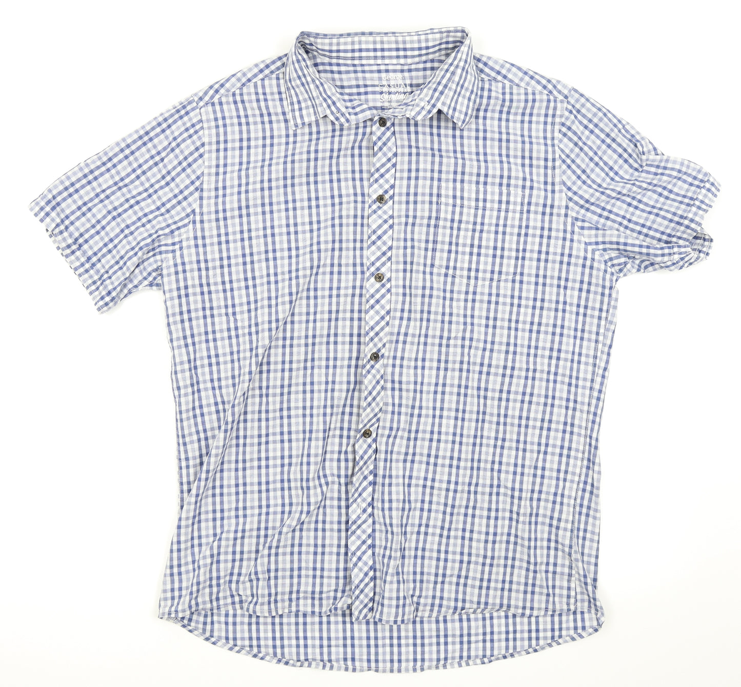 Asda George Mens Blue Check   Button-Up Size L