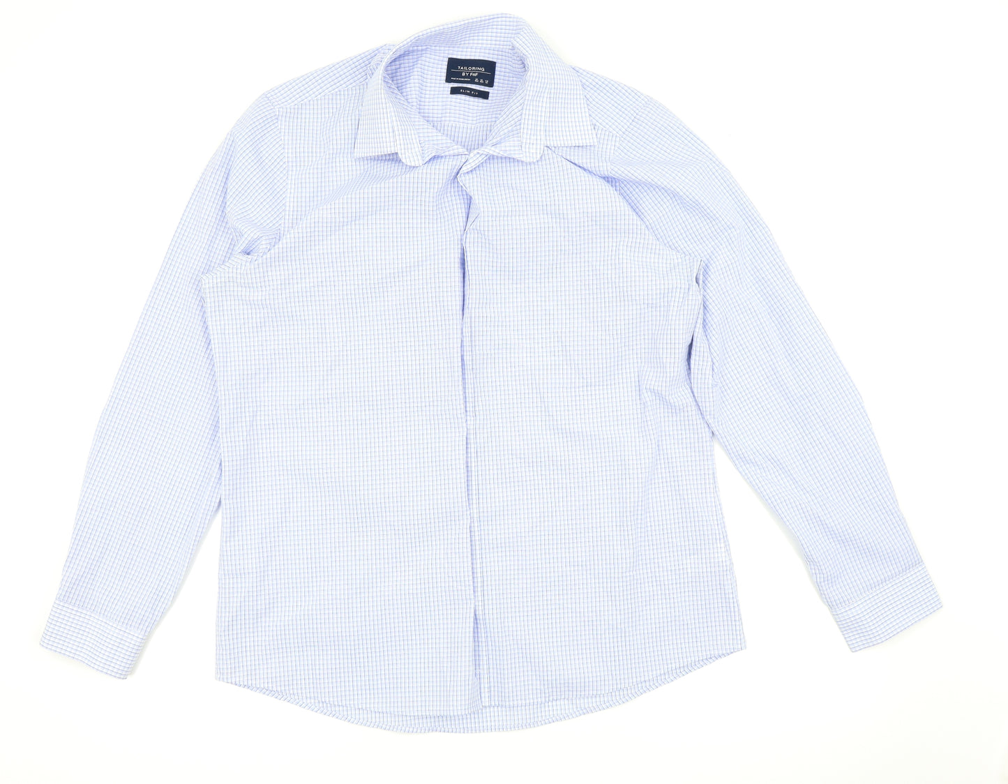 F&F Mens Blue Check   Dress Shirt Size 16.5