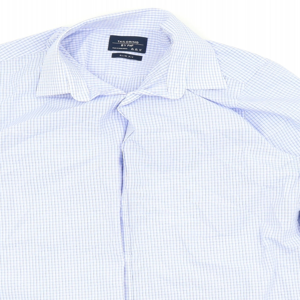 F&F Mens Blue Check   Dress Shirt Size 16.5