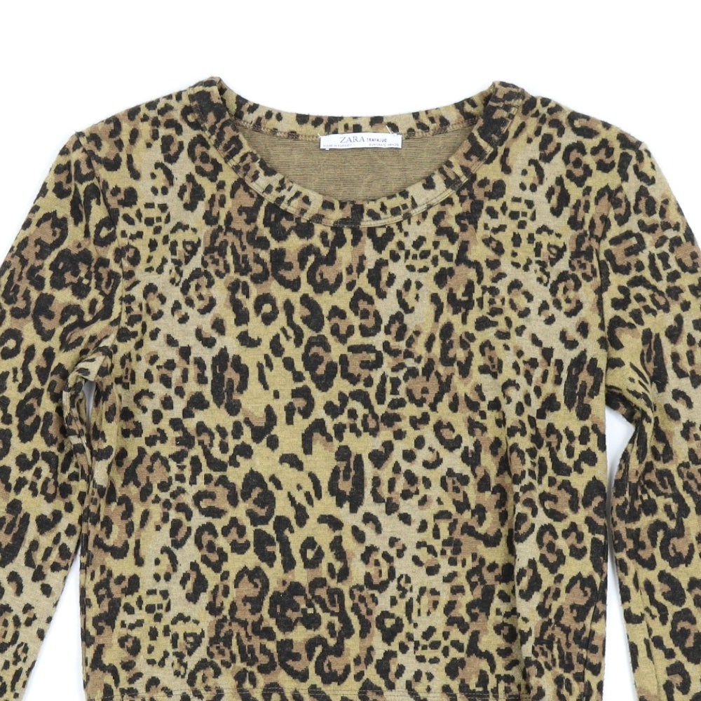 Zara Womens Brown Animal Print  Basic T-Shirt Size 6