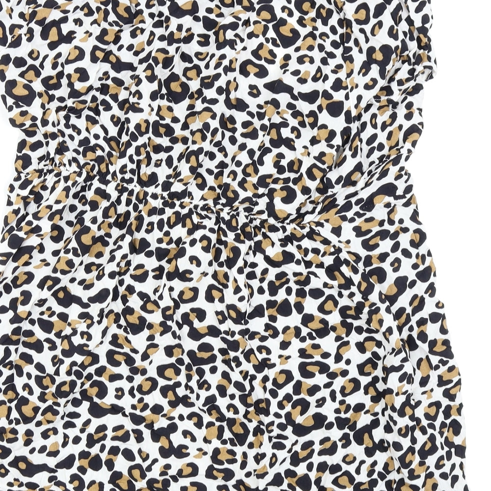 Preworn Womens White Animal Print  Basic T-Shirt Size 3XL
