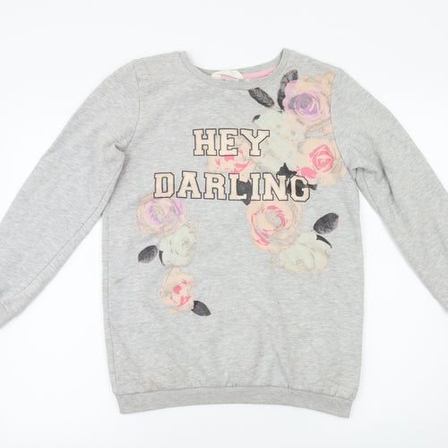 H&M Girls Grey   Pullover Sweatshirt Size 13-14 Years