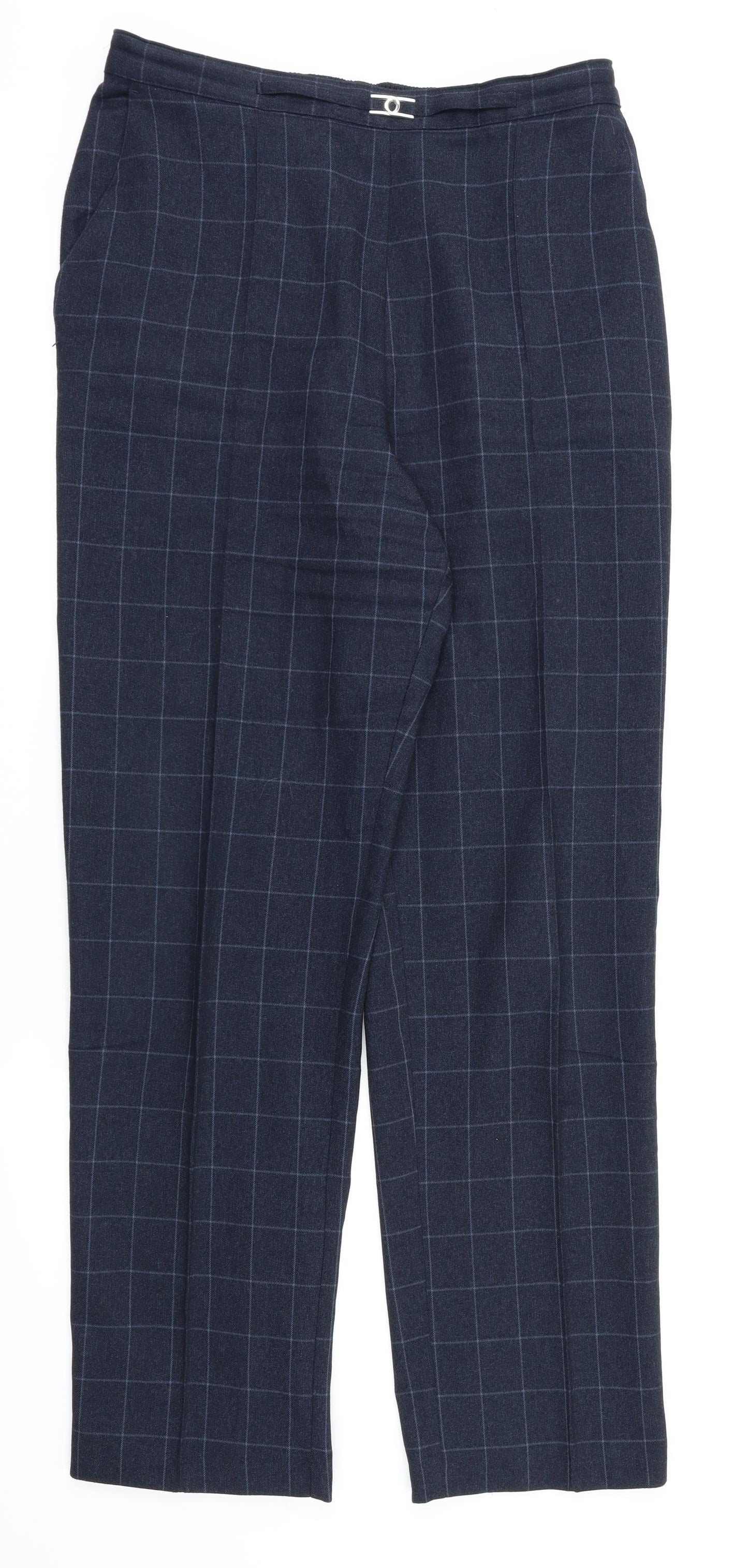 M&S Womens Blue Check  Trousers  Size 16 L30 in