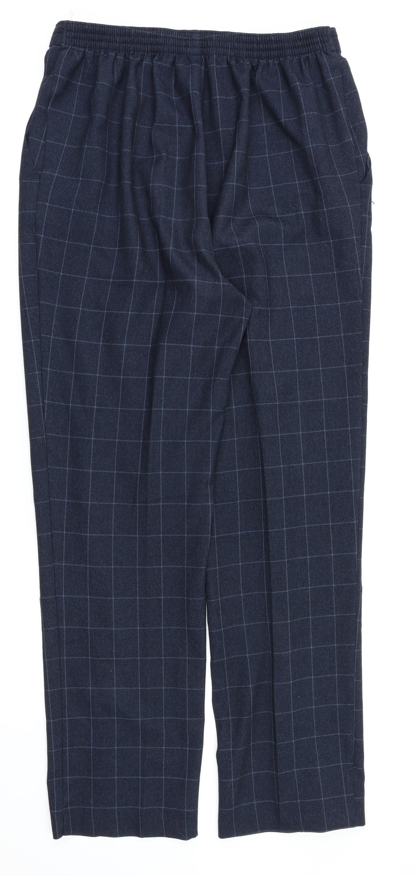 M&S Womens Blue Check  Trousers  Size 16 L30 in