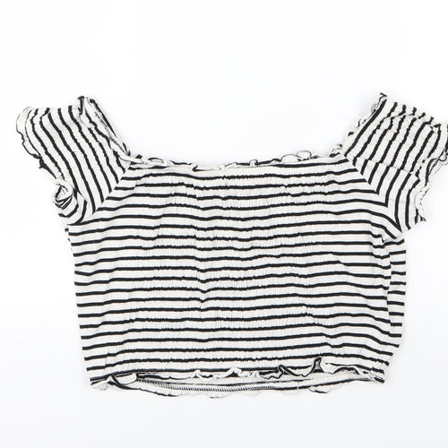 New Look Womens Black Striped Jersey Cropped T-Shirt Size 14