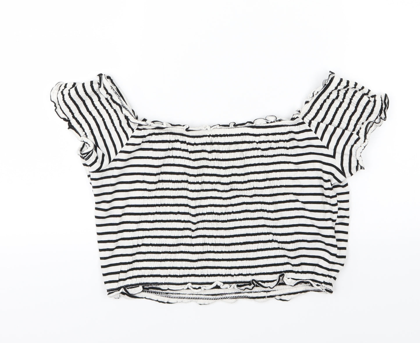 New Look Womens Black Striped Jersey Cropped T-Shirt Size 14