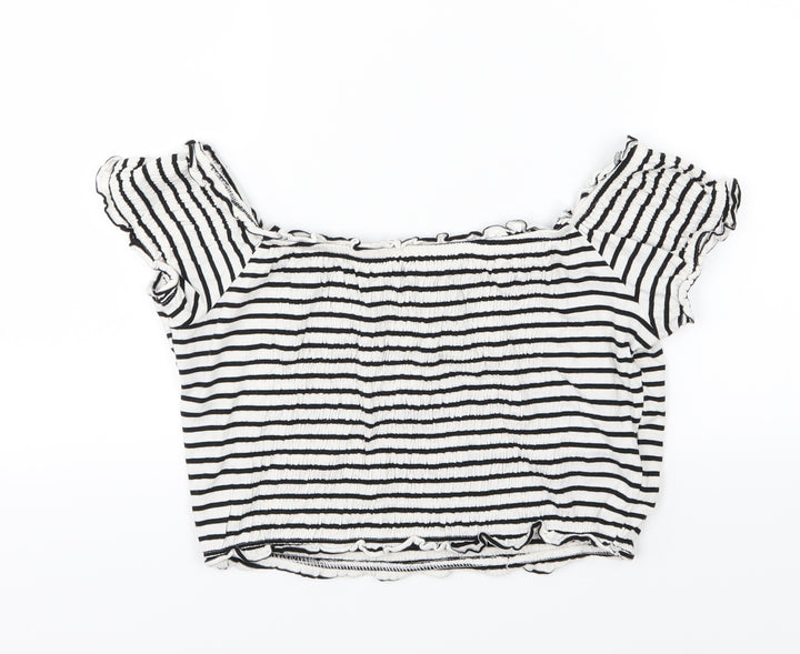 New Look Womens Black Striped Jersey Cropped T-Shirt Size 14