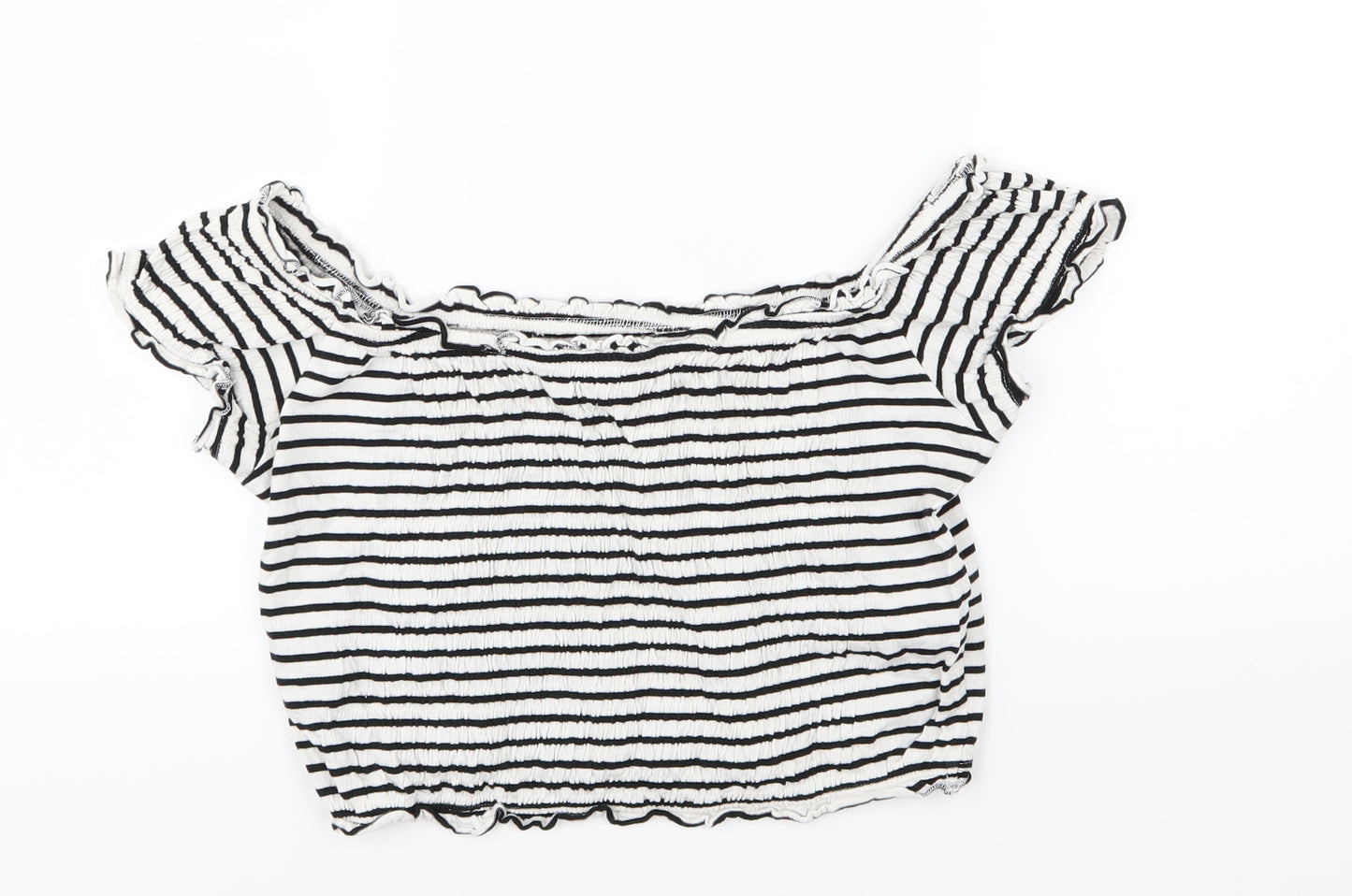 New Look Womens Black Striped Jersey Cropped T-Shirt Size 14