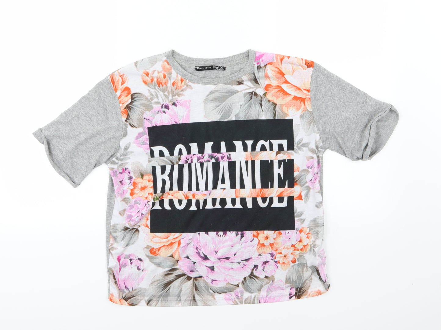 Atmosphere Womens Grey Floral Jersey Cropped T-Shirt Size 10