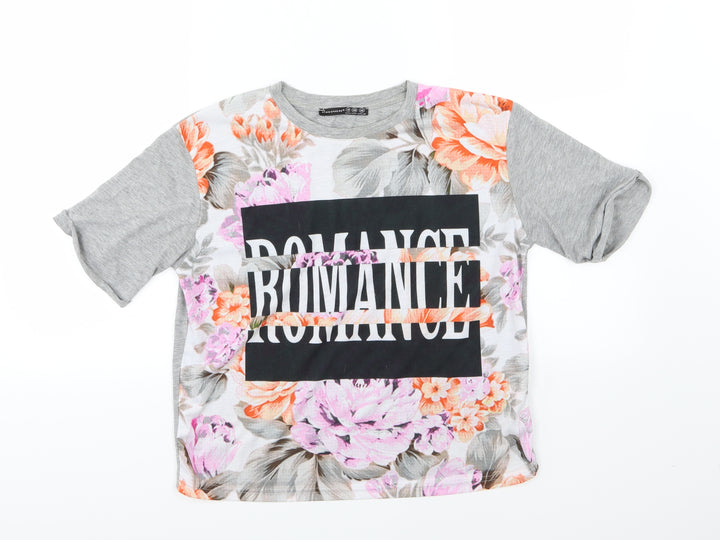 Atmosphere Womens Grey Floral Jersey Cropped T-Shirt Size 10