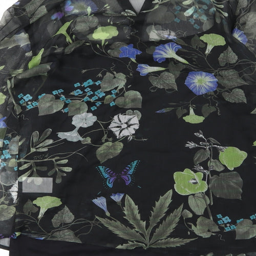 Niza Womens Black Floral Chiffon Basic Blouse Size 10