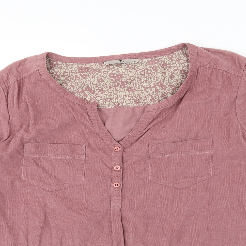TU Womens Purple  Corduroy Basic T-Shirt Size 16